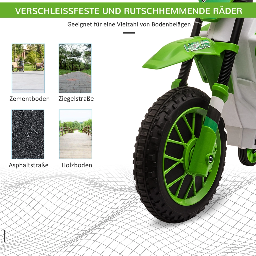 HOMCOM Kinder Elektromotorrad mit 2 abnehmbaren Stützrädern grün