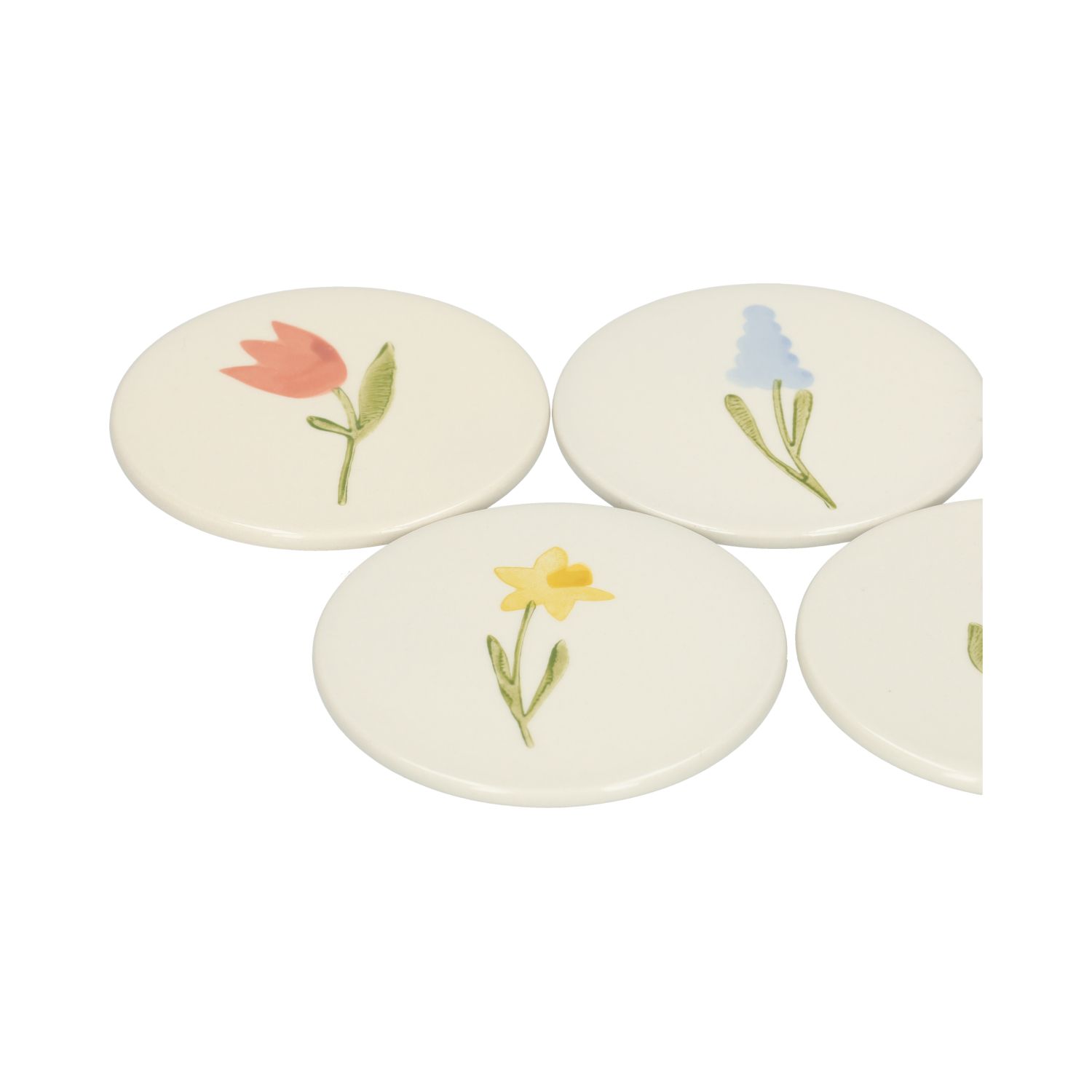 Onderzetters, steengoed, bloemen, Ø10 cm