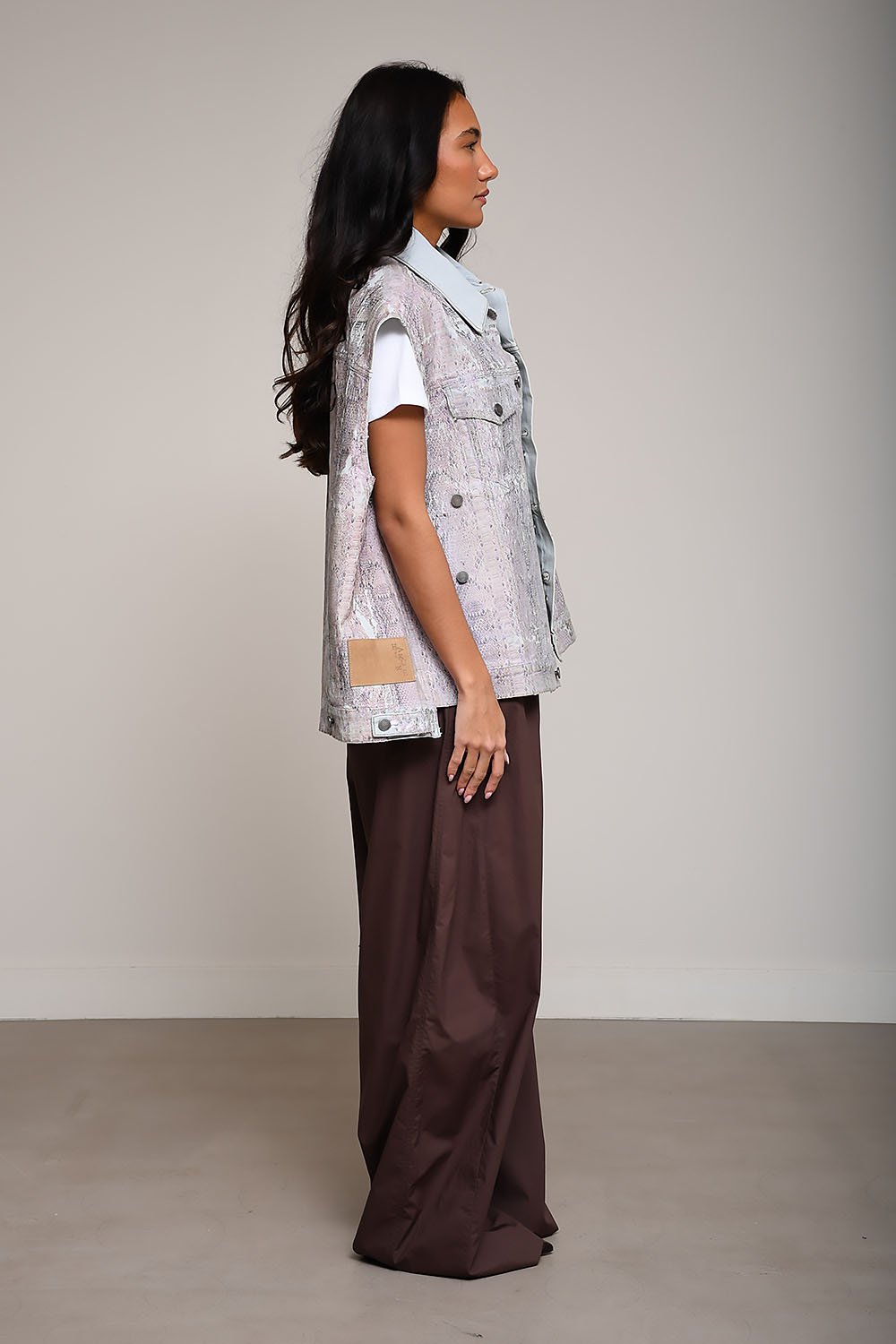 Janette snake print denim sleeveless jacket