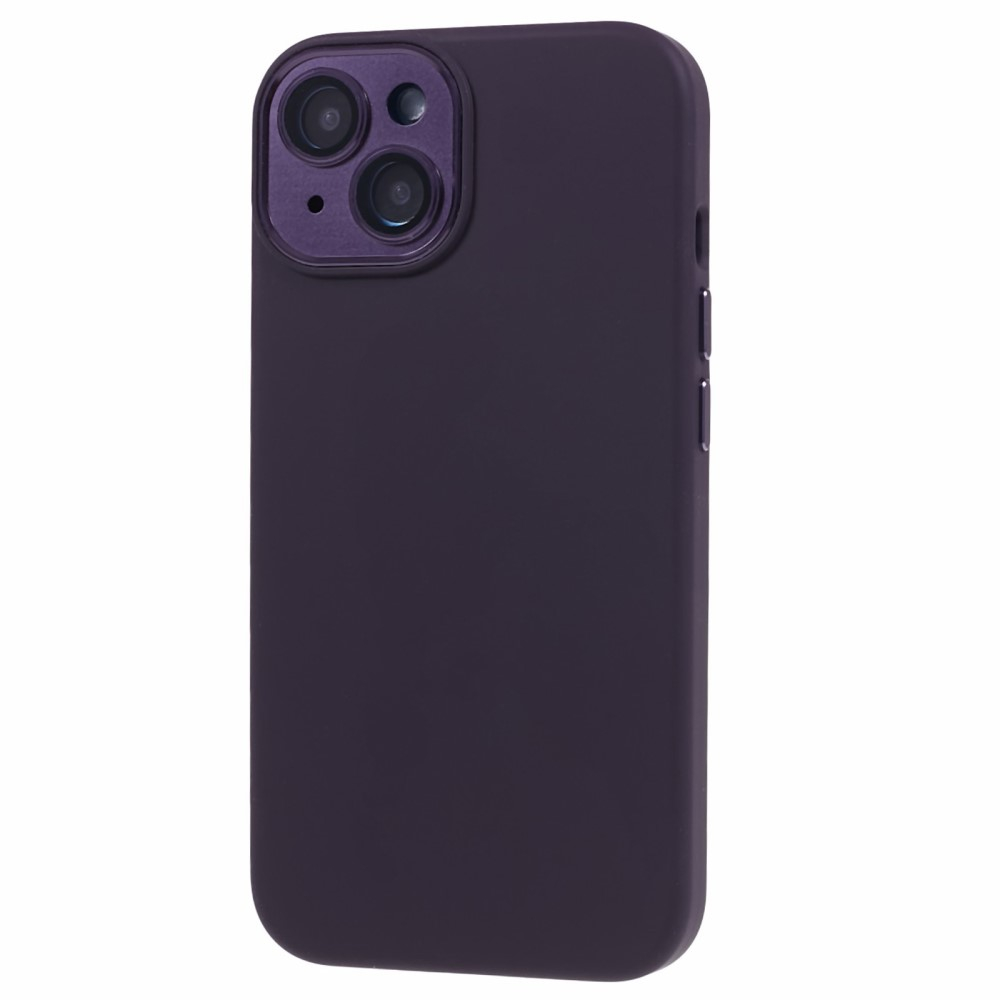 iPhone 15 Silikon Hardcase Hülle mit Alu Kamerarahmen - Dunkelviolett