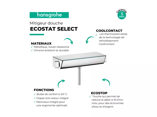 Mitigeur douche thermostatique HANSGROHE Ecostat Select EcoSmart chromé + nettoyant Briochin