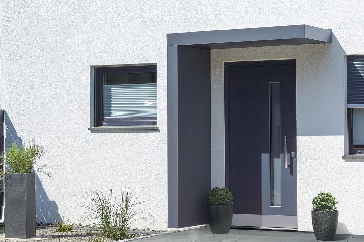 Gutta Rechteckvordach BS Plus 160 mit Seitenteil Links - Anthrazit | Maße: 160 x 90 x 15,5 cm und Seite 220 x 90 x 14,5 (BxTxH)