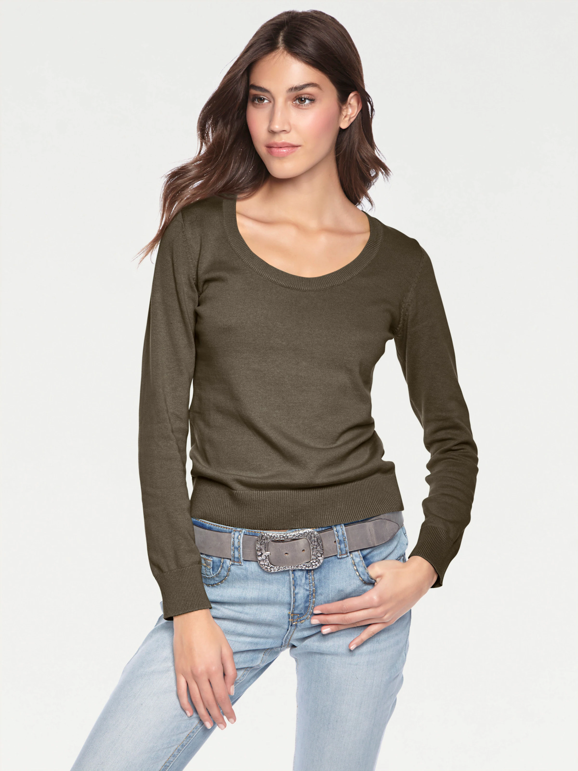 heine Rundhals-Pullover in oliv