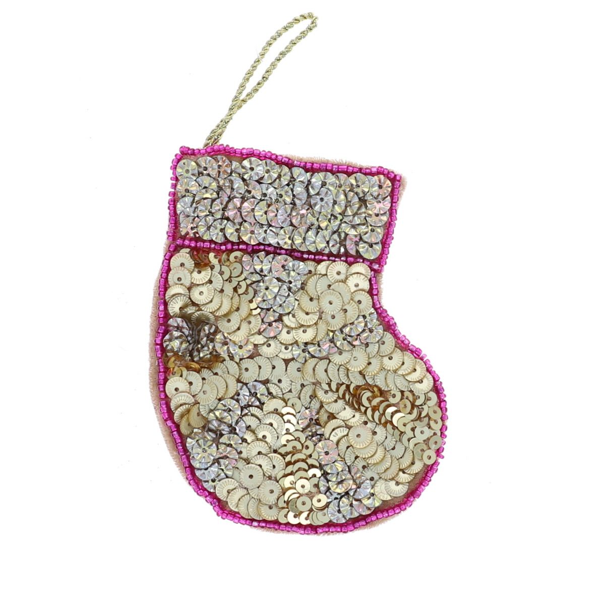 Suspension de Noël chaussette sequins dorés Pondie Chérie