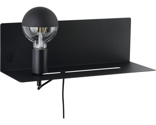 Wandlamp met plank + USB-aansluiting, 1-lamp, HxBxD 13x40x17 cm, Devara zwart met schakelaar