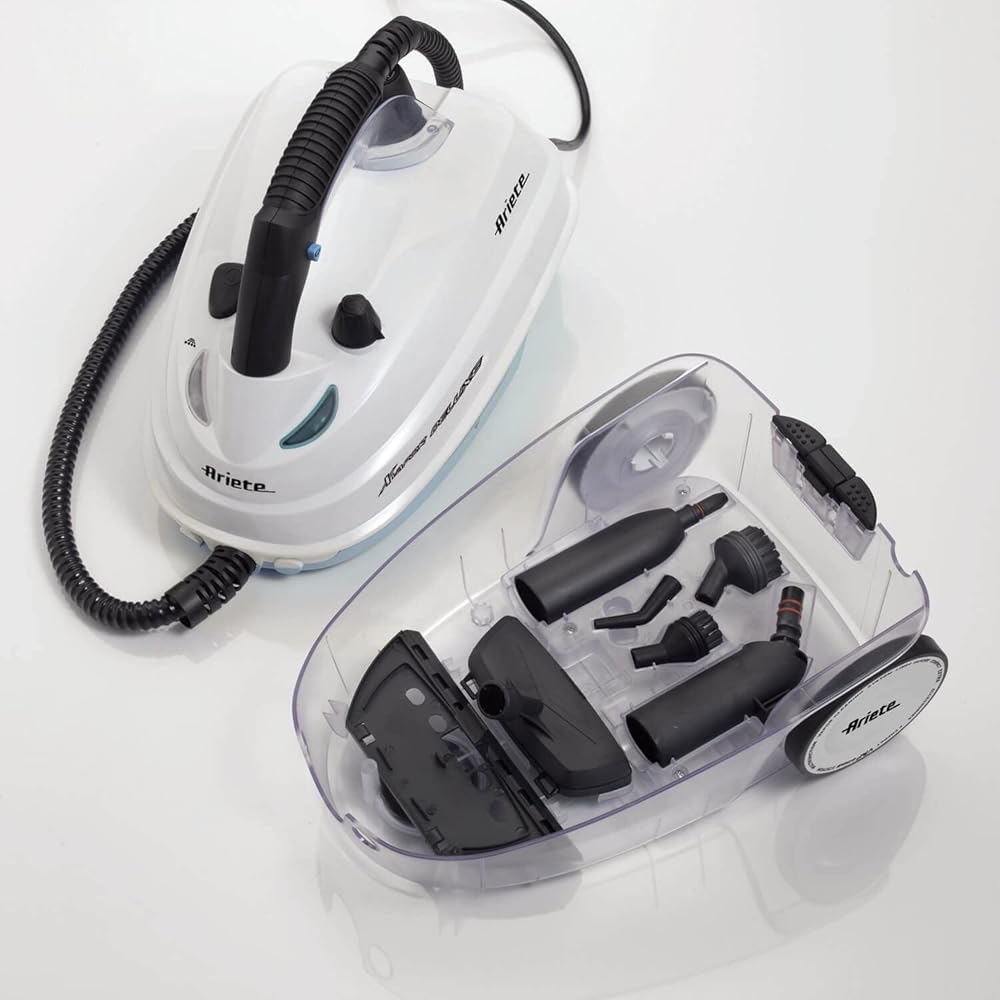 Ariete 4146 XVapor Deluxe, Nettoyeur Vapeur Mobile avec Réservoir de 1,6 Litres, 1 Heure d'Autonomie, 5 Bar, Compartiment à Accessoires Intégré, Autonomie jusqu'à 55', Cable de 6 m, 1500W, Blanc : Cuisine et Maison