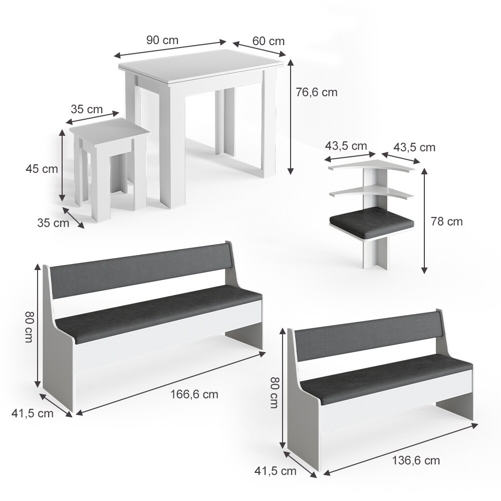 Vicco Eckbankgruppe Roman Weiß 210x180cm Esszimmergruppe Eckbank Sitzgruppe