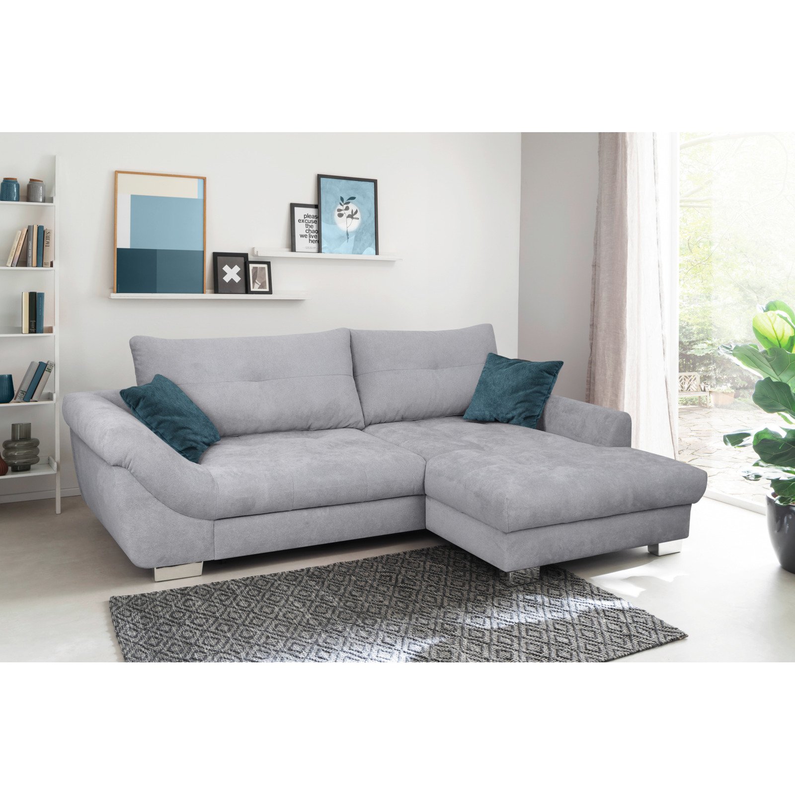 Ecksofa Carmen Stoff grau, Recamière rechts