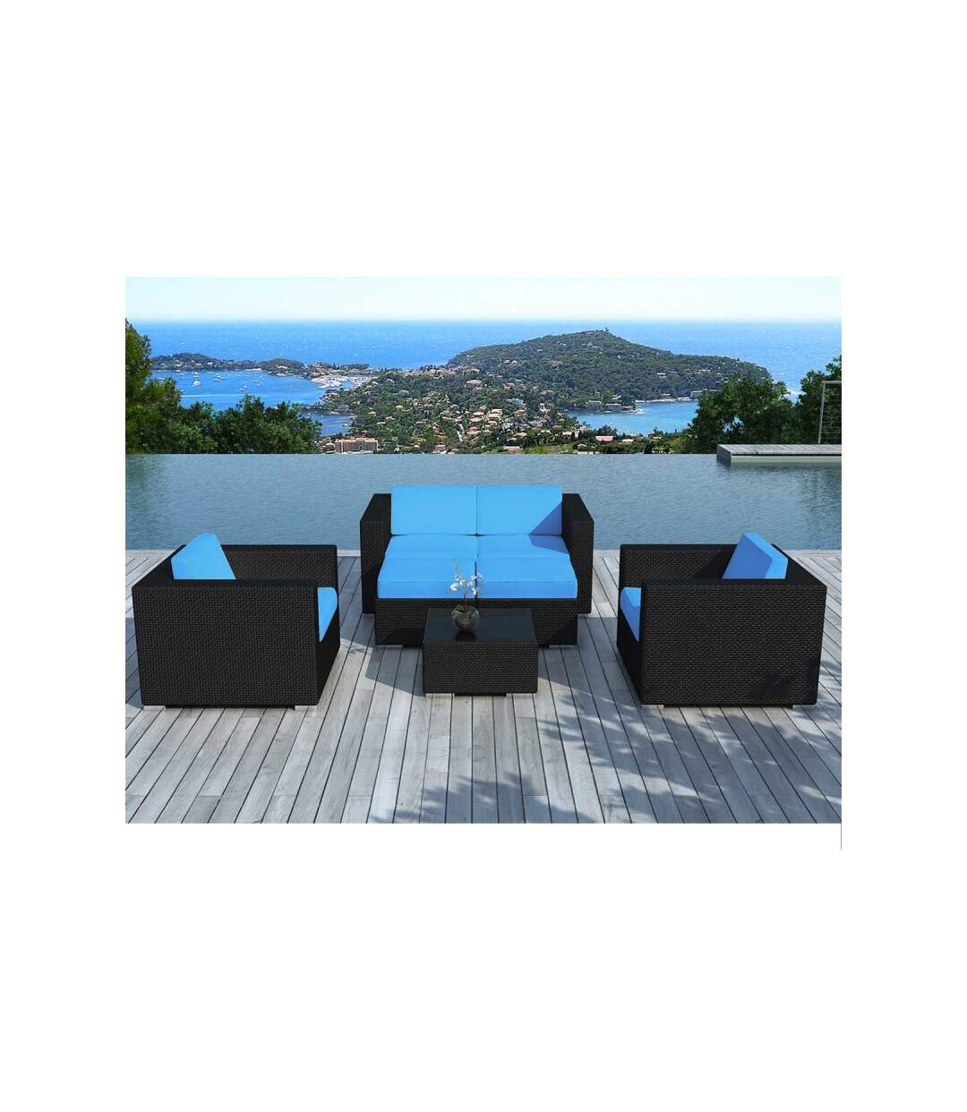 Paris Prix - Salon De Jardin En Résine Tressée portofino 82cm Turquoise & Noir