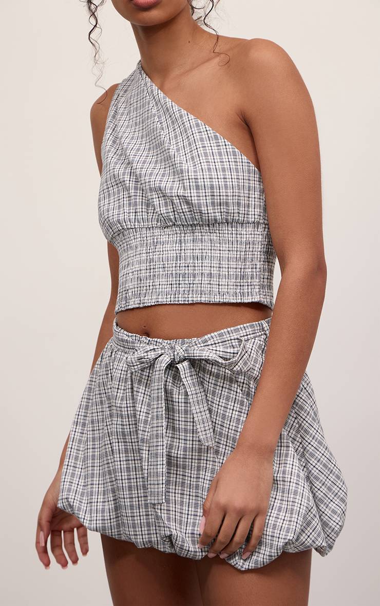 Noir Ensemble Coordonné Jupe Bouffante À Carreaux Avec Taille Nouée