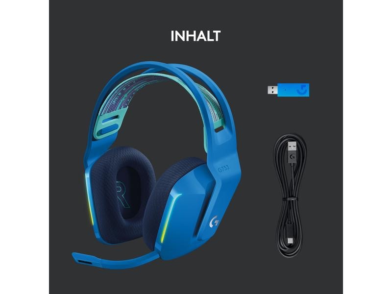Logitech Headset G733 Lightspeed Blau Wireless-Gaming-Headset mit DTS 7.1 Surround-Sound und RGB Beleuchtung