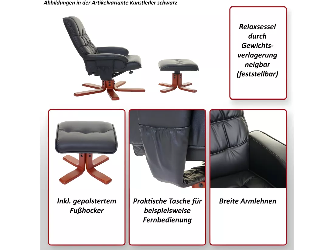 Fauteuil de relaxation MCW-E30 avec pouf, imitation de daim, marron