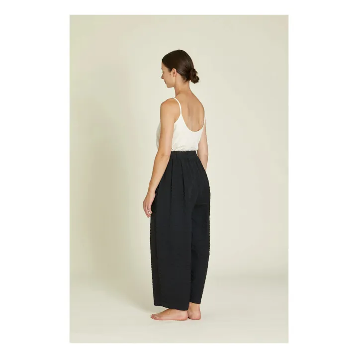 Black Crane Pantalon Large Seersucker | Noir