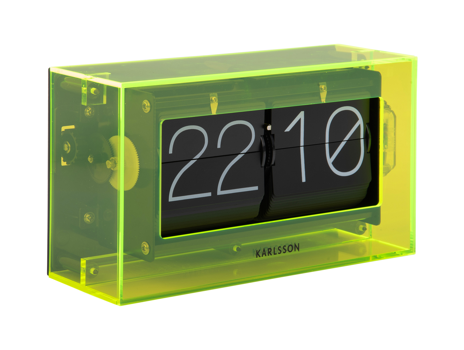 Table clock Boxed Flip acrylic neon yellow