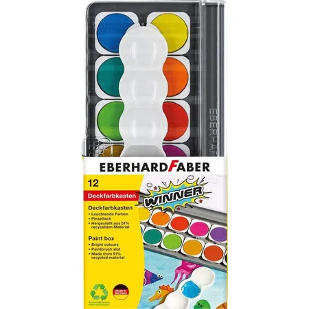 Eberhard Faber Winner Deckfarbkasten mit herausnehmbaren Näpfchen, 12er