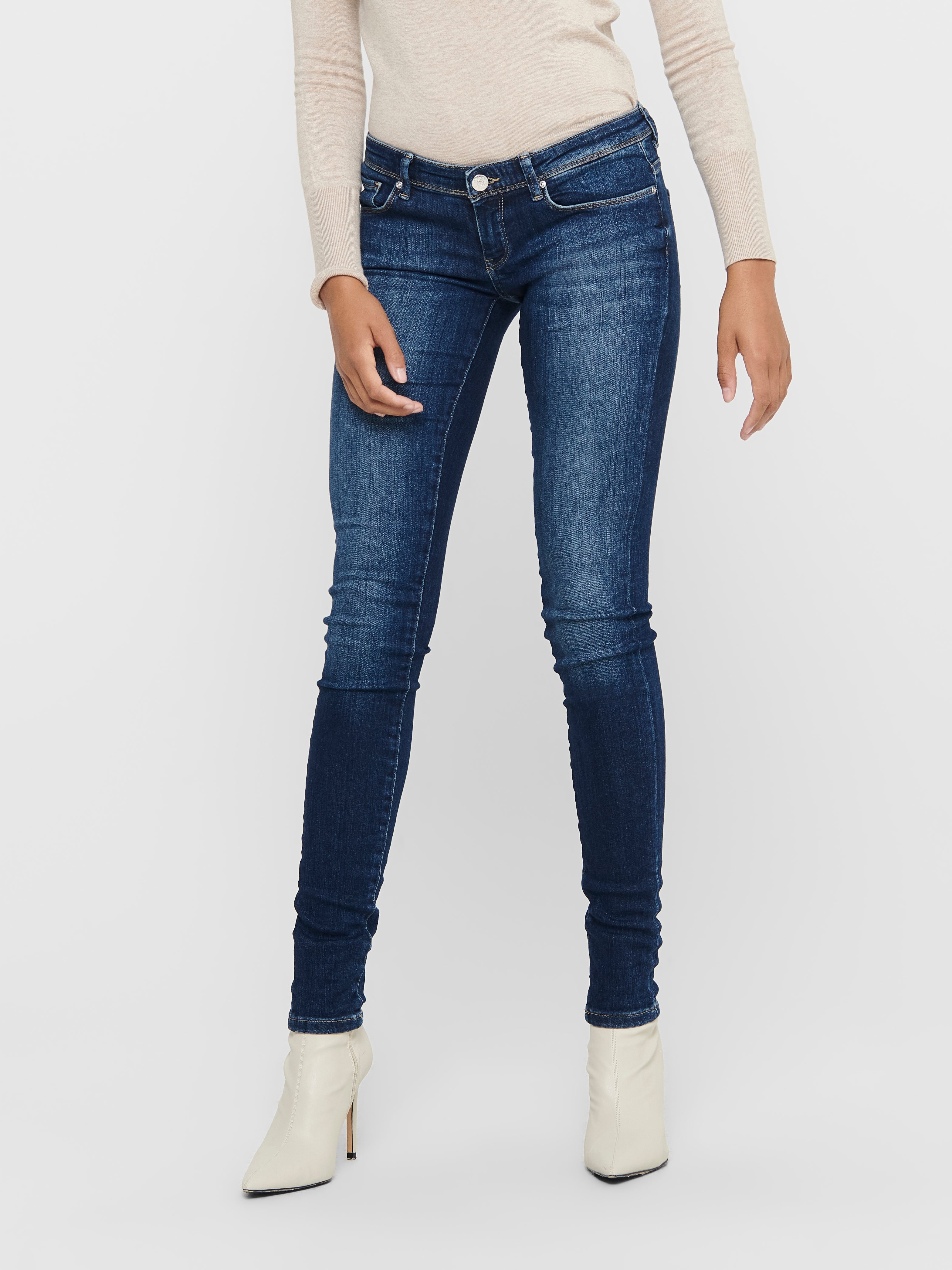 ONLCORAL Sehr niedrige Taille Skinny Fit Jeans Dark Blue Denim