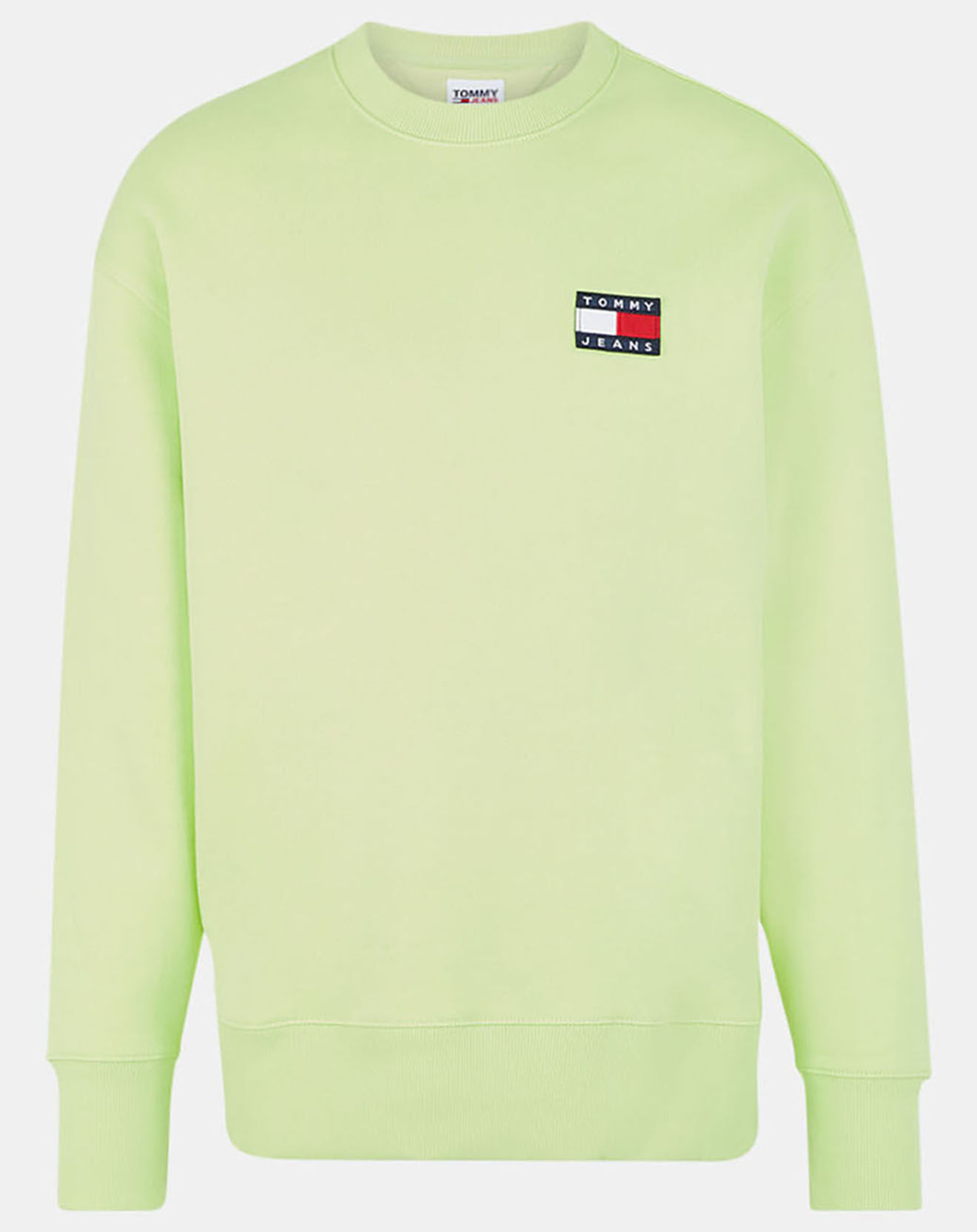 Tommy Jeans Sweat 100% Coton Bio badge crew vert fluo
