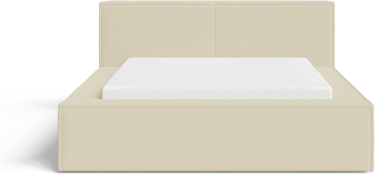 Chilly. Design Bett Lugano - Polsterbett 200x200 mit Bettkasten, Lattenrost und Kopfteil - Eleganter Bouclé-Stoffbezug Beige