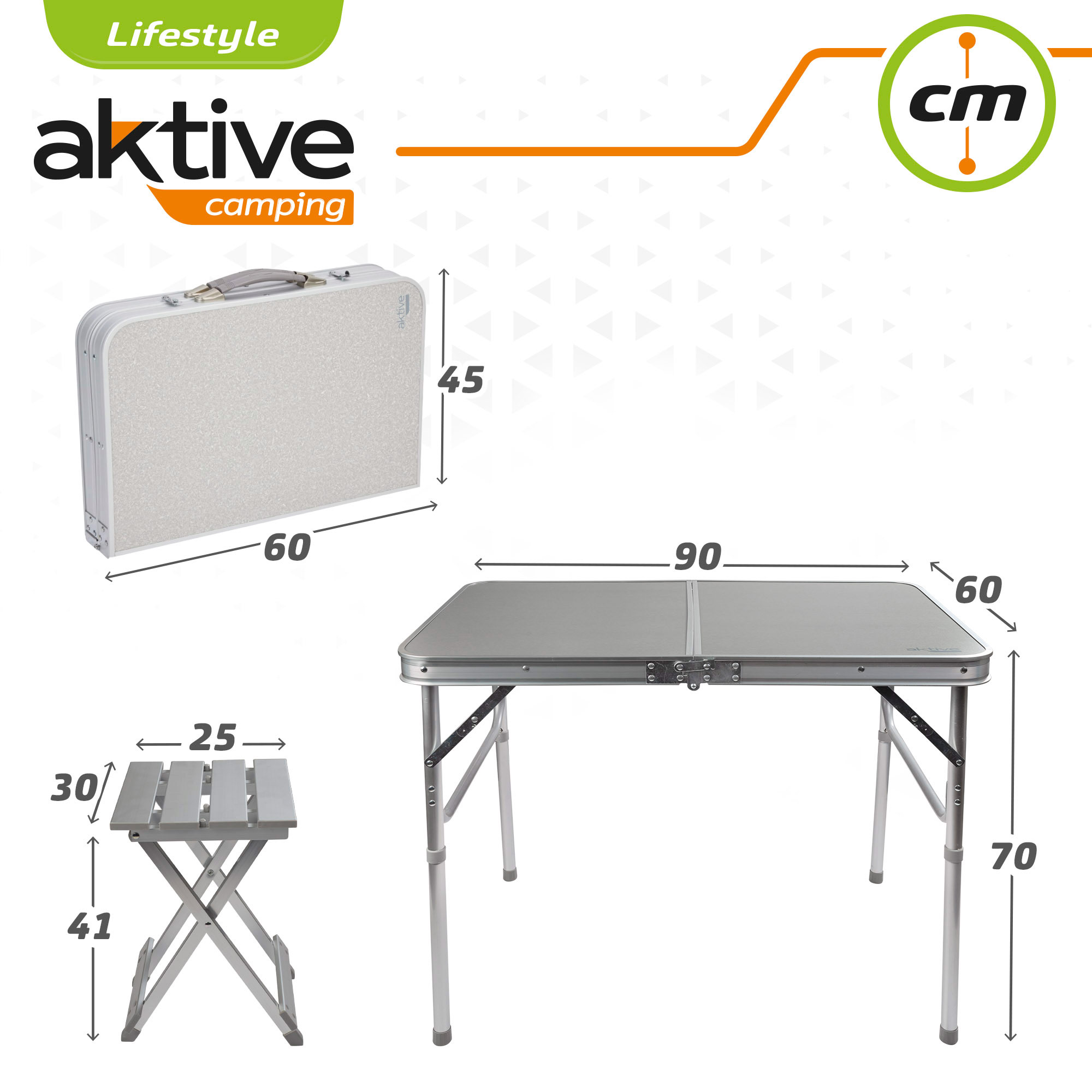 Mesa de camping dobrável Aktive com 2 bancos