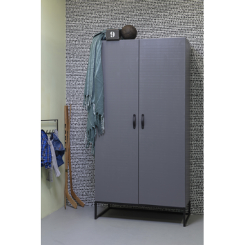 WOOOD kledingkast 2-deurs Morris 2 leemgrijs grenenhout 195 x 100 x 53 cm