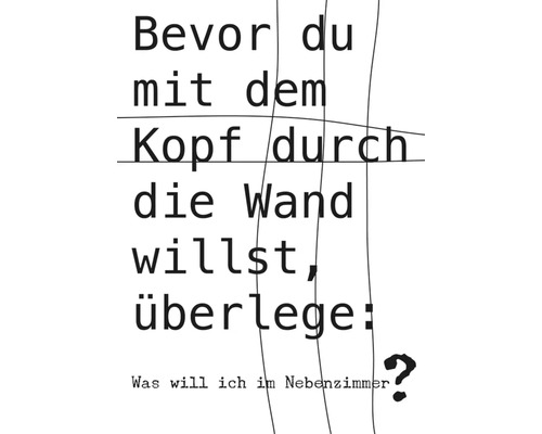 Postkaart: Met je hoofd door de muur… 10,5 x 14,8 cm