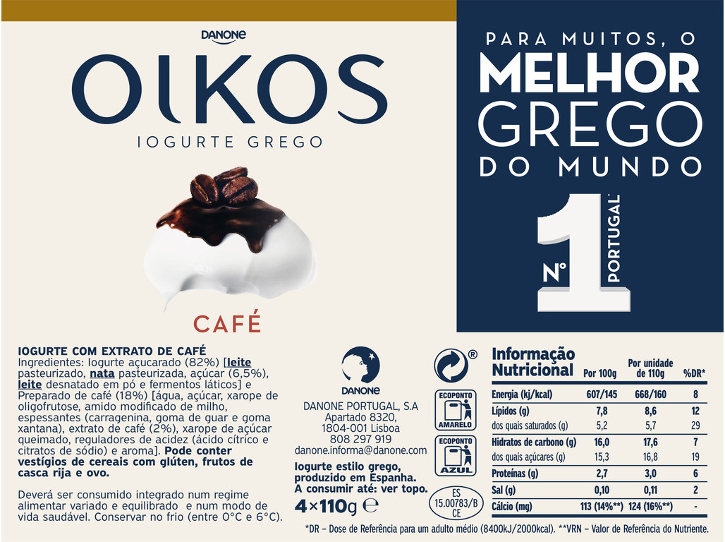 IOGURTE OIKOS DANONE GREGO CAFÉ 4X110G