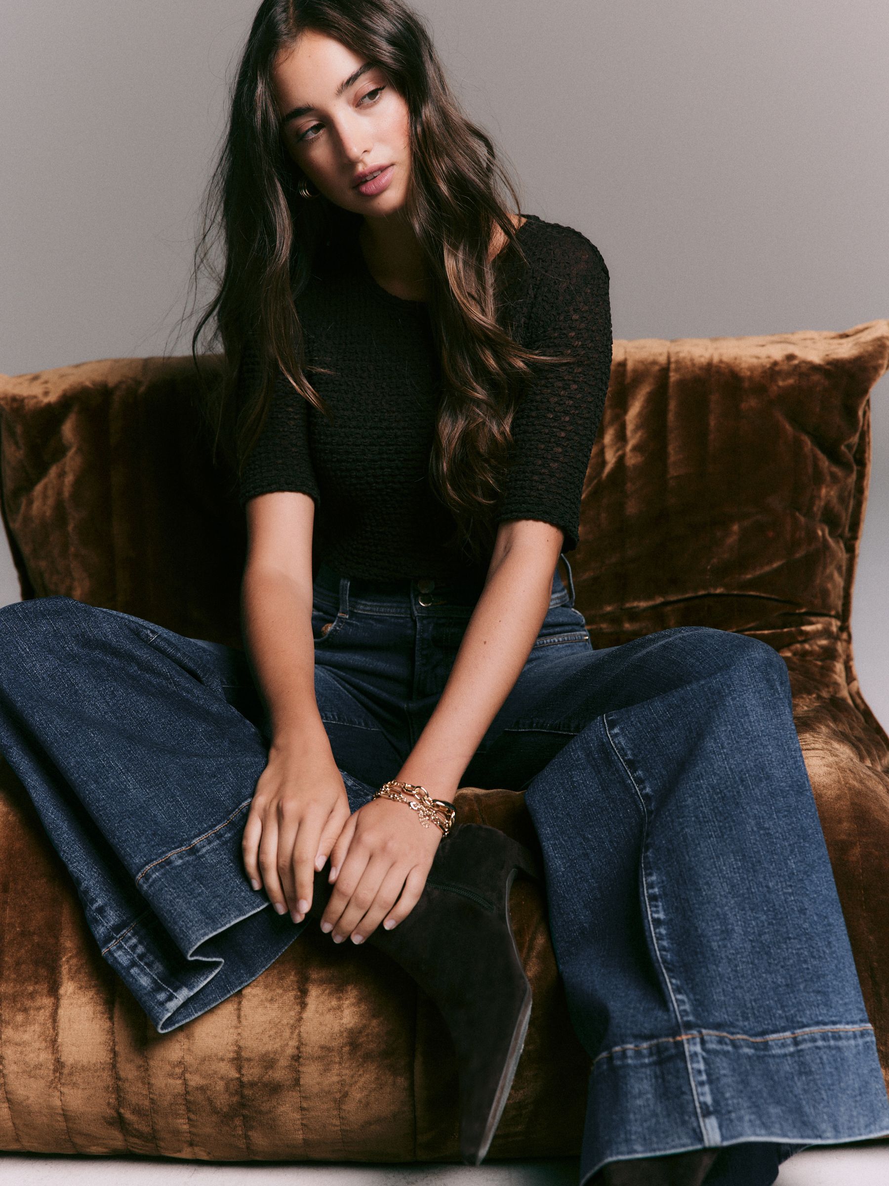 Donkerblauw - High Rise stretchy Jeans met wijde pijpen