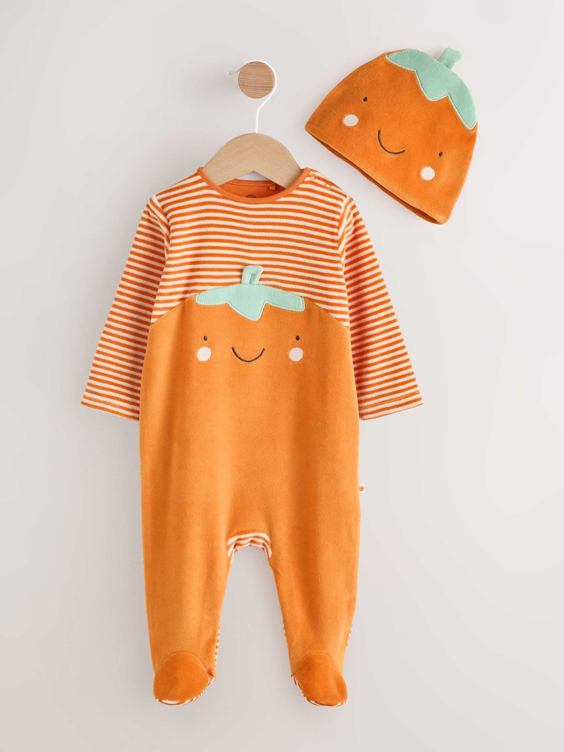 Oranje - Halloween velours babyrompertje met pompoenprint (0mnd-2jr)