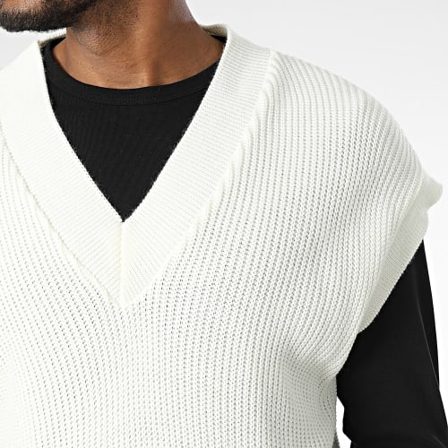 Pull Sans Manches Col V Beige