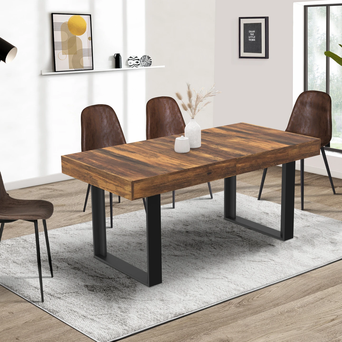 Table à manger extensible rectangle PHOENIX 4-8 personnes bois plateau HAWKINS 160-200 cm