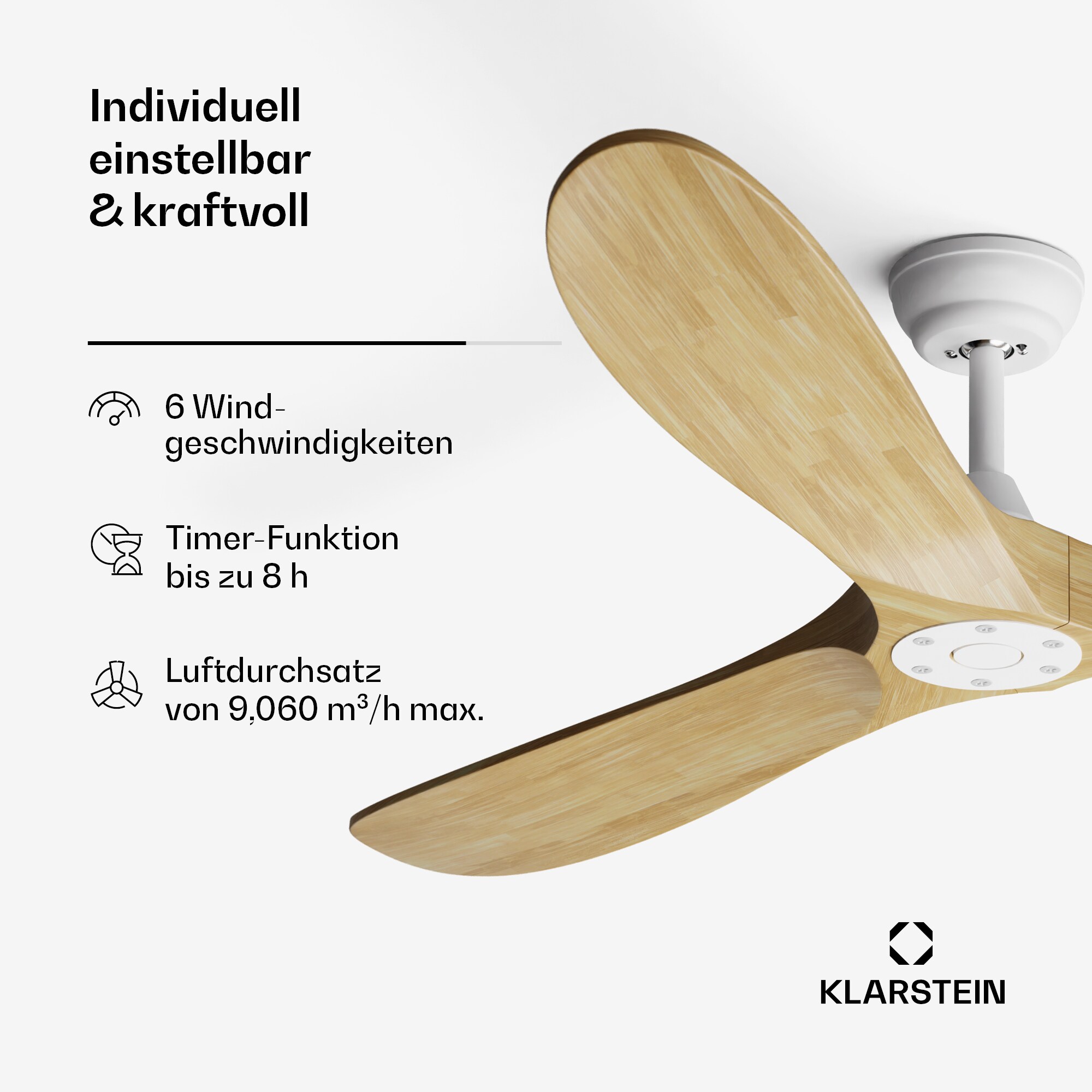 Bahama Breeze Smart Deckenventilator | Massivholz-Rotorblätter | Fernbedienung + App-Steuerung