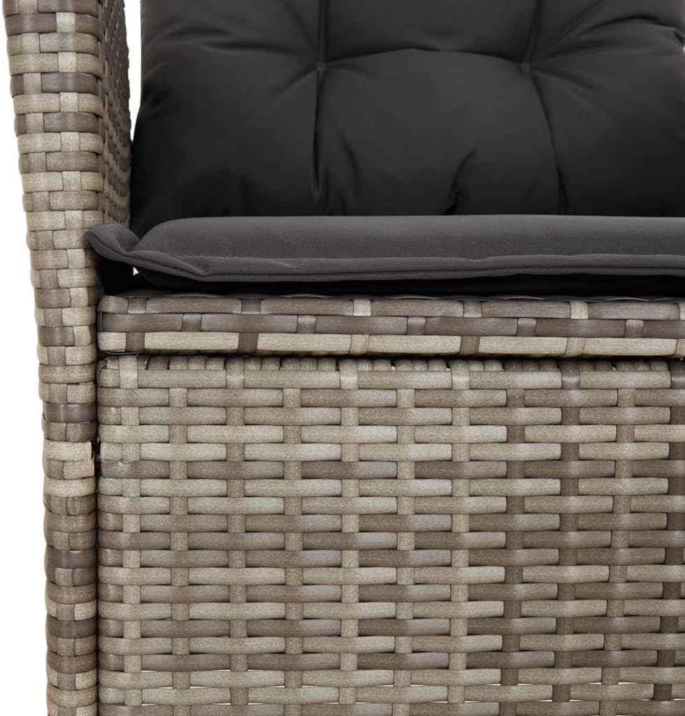 5-teiliges Garten-Essgruppe Grau 90x90 cm aus wetterfestem Poly Rattan mit Akazienholztisch und verstellbaren Sesseln Modernes Design für Balkon Terrasse Garten