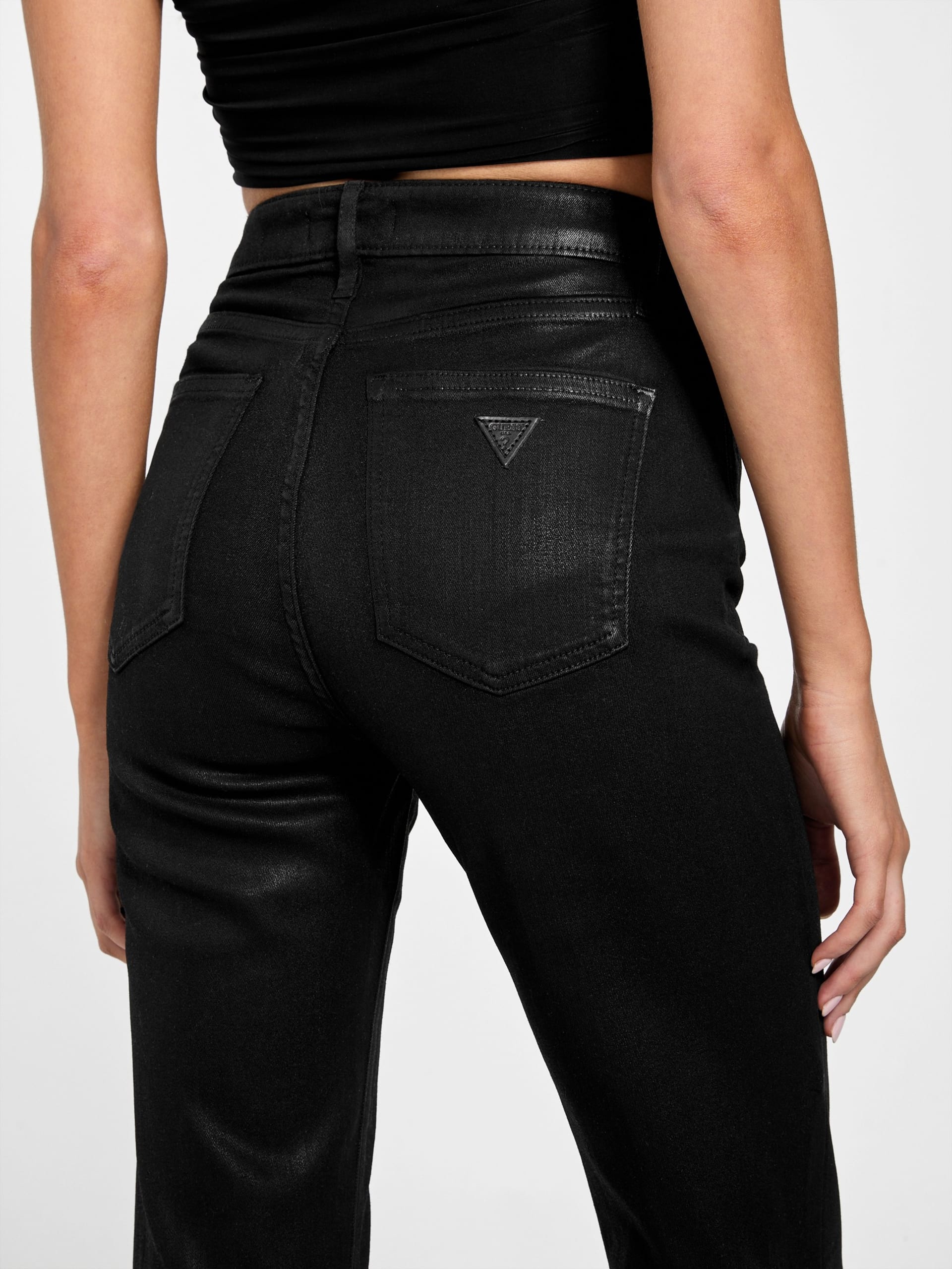 Calça jeans flare sexy com revestimento ecológico