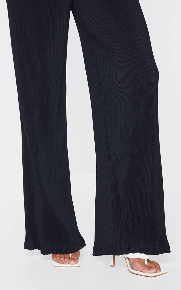 Noir Pantalon Plissé Taille Haute Jambe Large Ensemble Coordonné