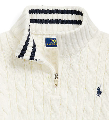 Polo Ralph Lauren Bluse m. Reißverschluss - Strick - Weiß