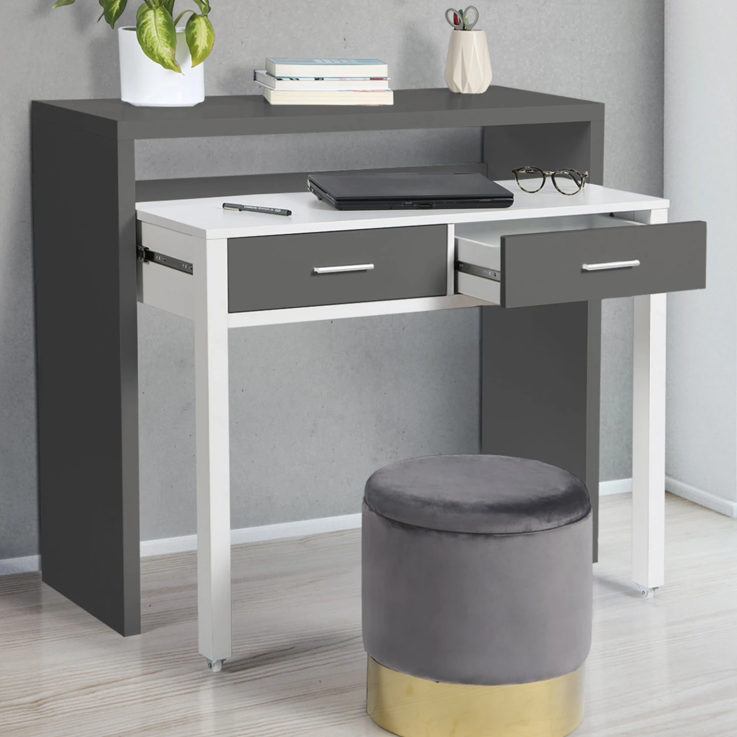 Bureau extensible MAX gris et blanc