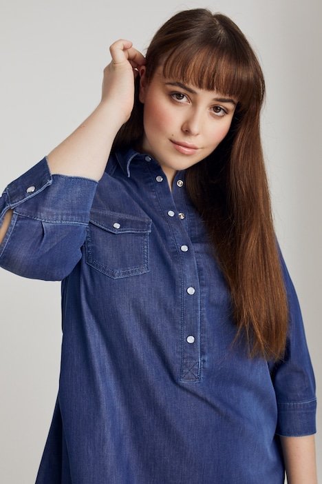 Bellieva-Longbluse, Hemdkragen, Taillenband, Langarm, GOTS