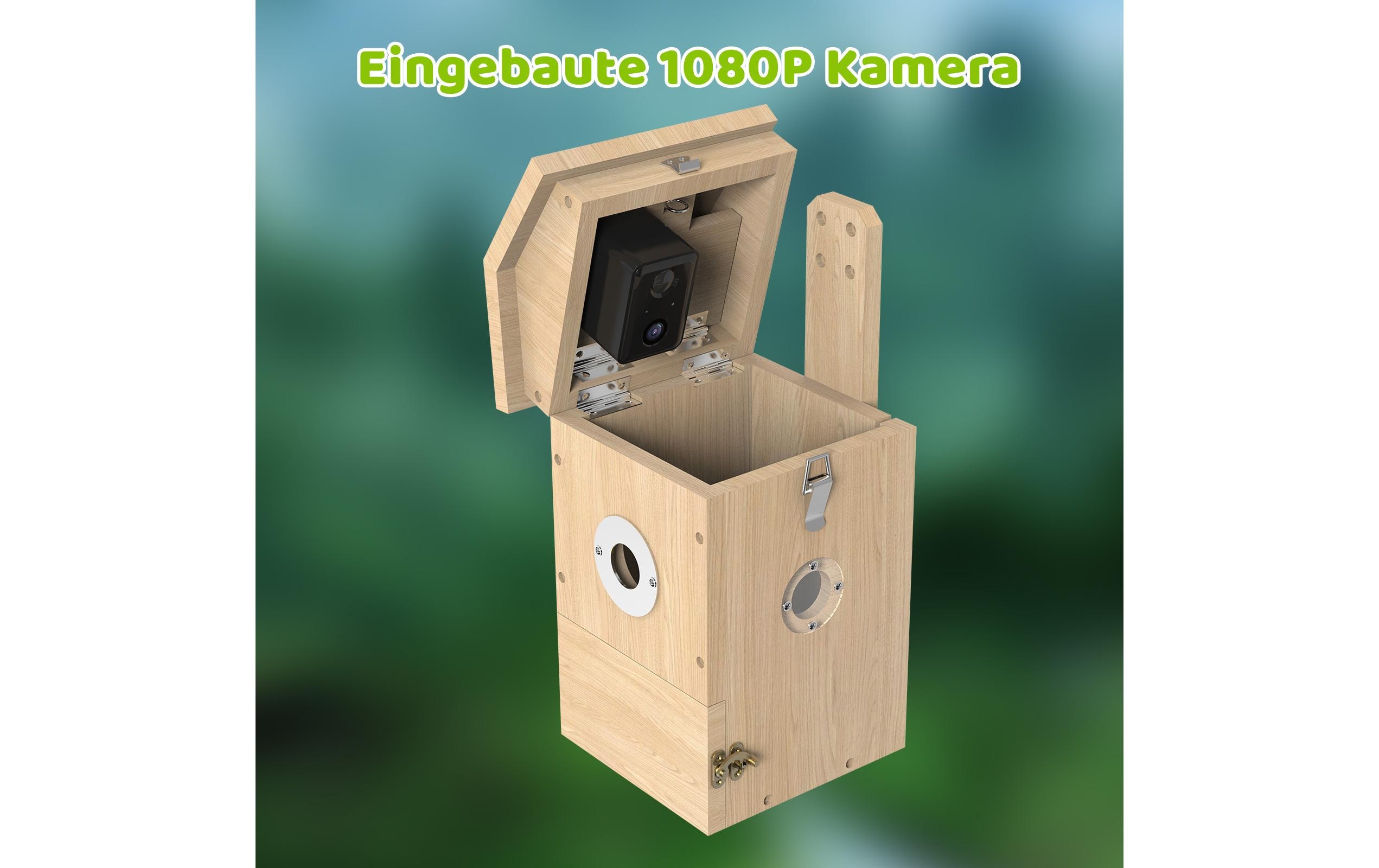 Vogel Nistkasten mit Kamera, Solarpanel inklusive<br>Nistkasten aus Holz mit Sonnenkollektor