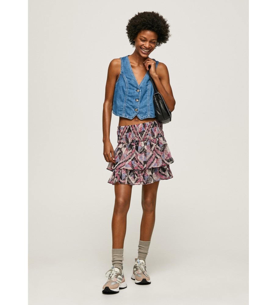 Saia Pepe Jeans de tecido fluido com babados multicoloridos