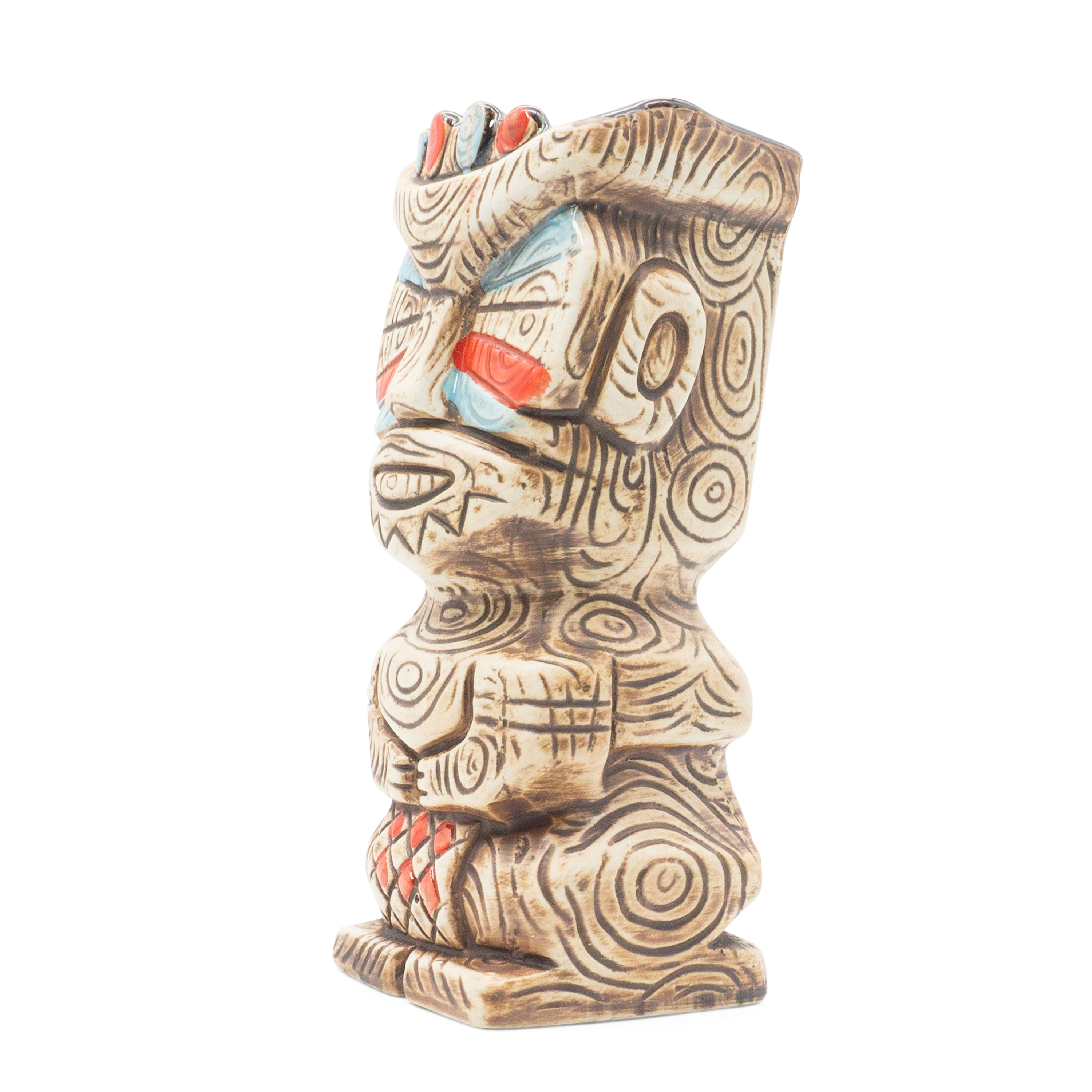(450ml) 2in1 Keramik Sommer Party Becher Tiki Getränke Cup Deko Vase in Holz Optik - Maya Chief
