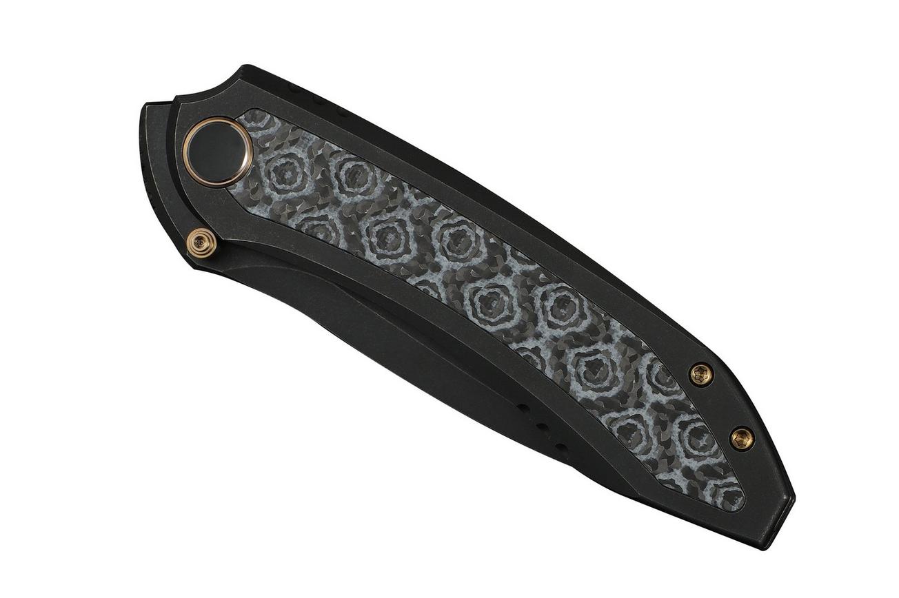 WE Knife Winsome WE23092-1 Black Stonewashed, Titanium Layered G10 Rose Pattern Carbon Inlay, zakmes