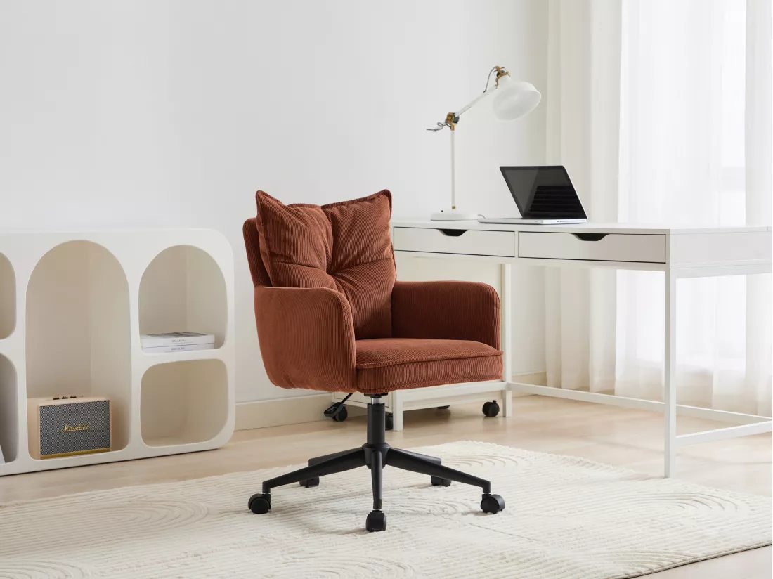 Chaise de bureau - Velours côtelé - Terracotta et noir - Hauteur réglable - BATARU de Pascal Morabito