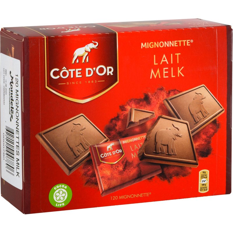 Napolitains chocolat au lait individuels Côte d'Or - Boîte de 1,2 kg - 120 pièces