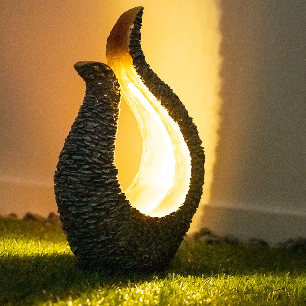LED Solarleuchte, Skulptur, grau, gold
