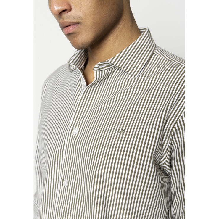 Clean Cut Copenhagen Clean Formal Stretch Stripe Shirt L/S Army/white stripe