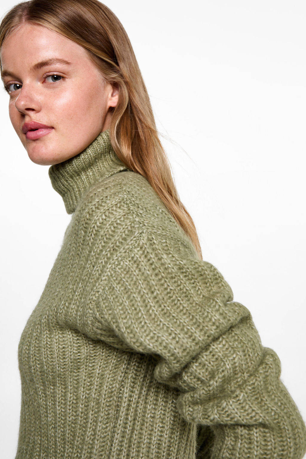 MANGO TEEN coltrui groen grof gebreid