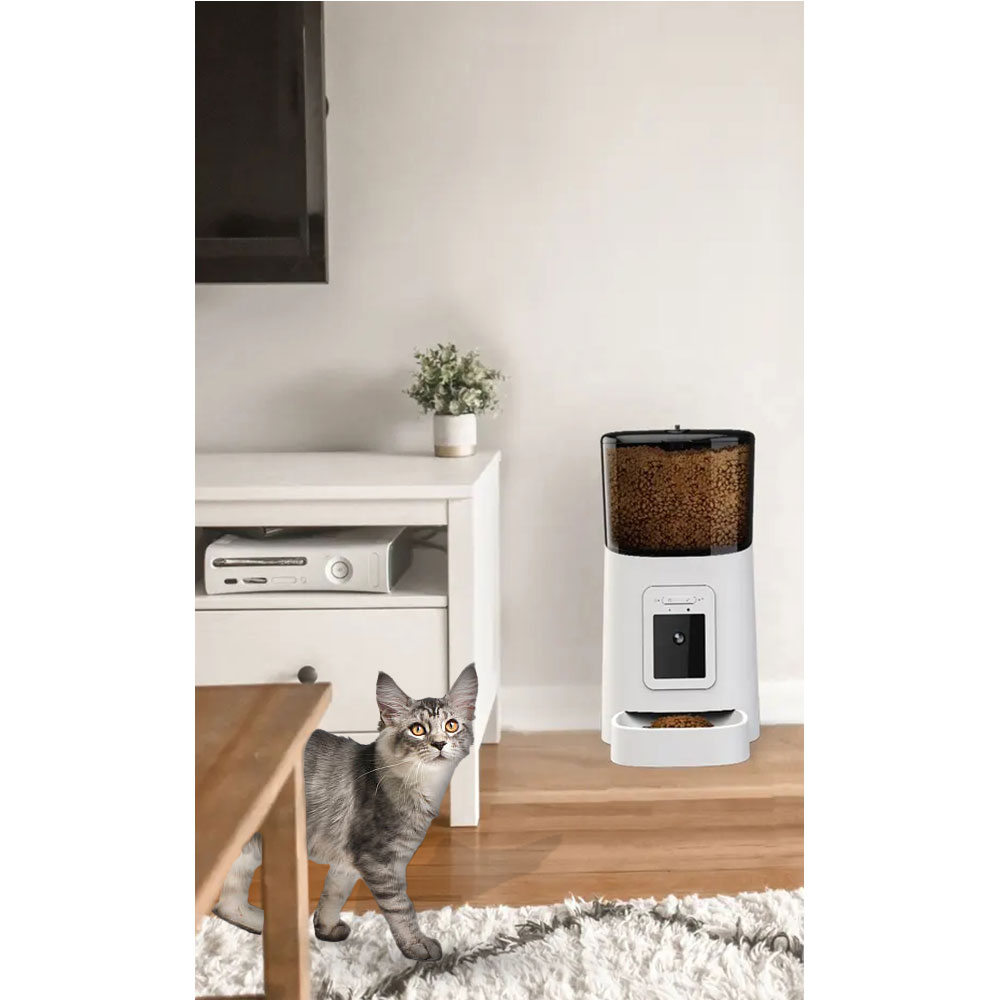 Automatischer Haustier Futter Spender inkl. Kamera 1080p / 2-Wege-Audio (iOS/Android) - Weiss / Schwarz