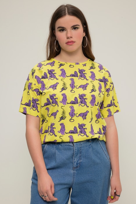 T-Shirt, oversized, Tiger Print, Rundhals, Halbarm