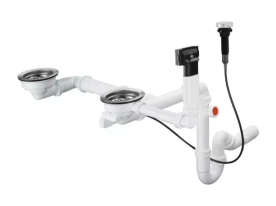 Vidage automatique pour évier 2 bacs granite HANSGROHE D17-10 inox