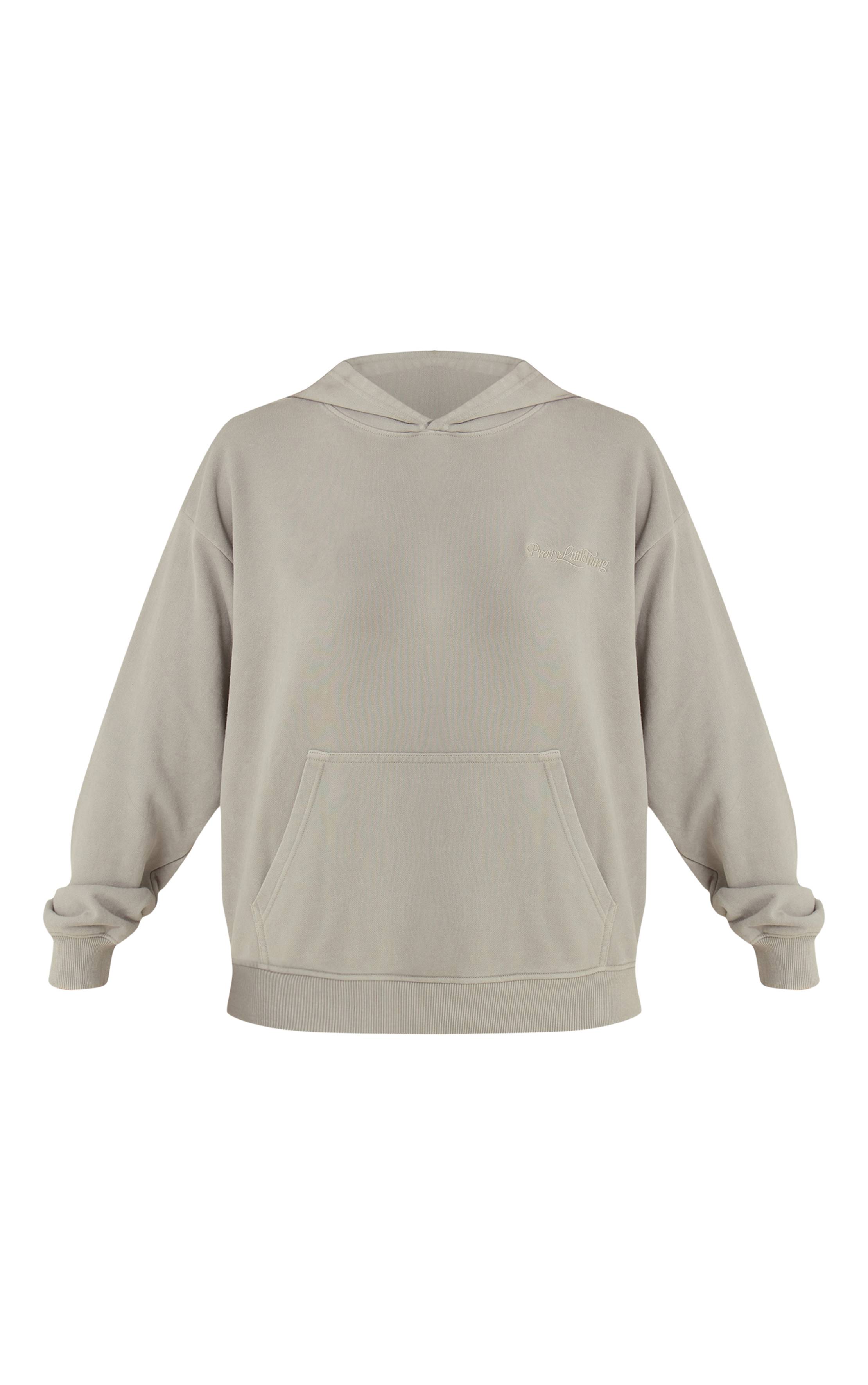 Gris Clair Sweat À Casynthétiqueche PLT Oversize Effet Délavé À L'acide Avec Broderie